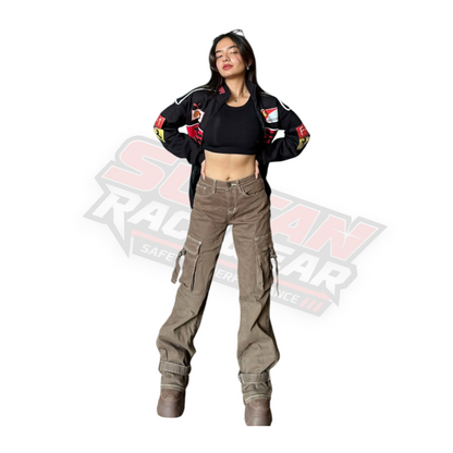 Black Ferrari F1 Vintage Racing Jacket Worn by Anushka Sen