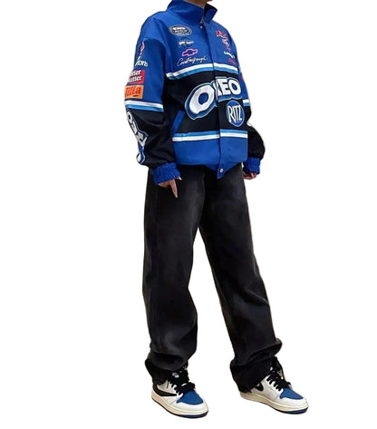 F1 Biker Racing Streetwear Embroidered Bomber Jacket