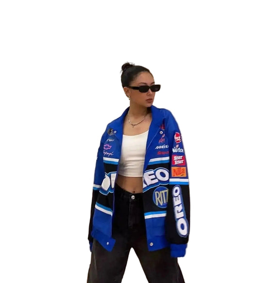 F1 Biker Racing Streetwear Embroidered Bomber Jacket