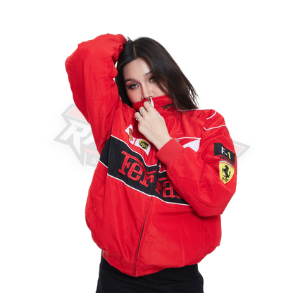 Red Ferrari Jacket Embroidered | Classic F1 Motorsport Style
